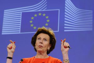 Europe's Digital Agenda commissioner Neelie Kroes talks on the New lower roaming rates coming into effect on July 1 during a press conference at the EU headquarters in Brussels on June 30, 2014. AFP PHOTO /JOHN THYS        (Photo credit should read JOHN THYS/AFP/Getty Images)